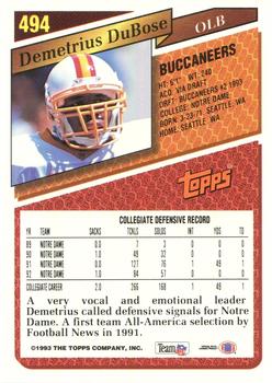 1993 Topps #494 Demetrius DuBose Back