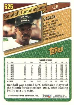 1993 Topps #525 Randall Cunningham Back