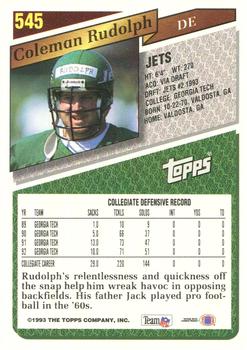 1993 Topps #545 Coleman Rudolph Back