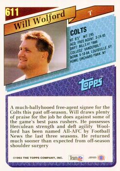 1993 Topps #611 Will Wolford Back