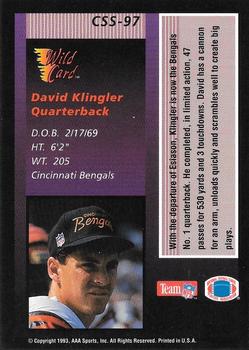 1993 Wild Card - Stat Smashers Gold #CSS-97 David Klingler Back