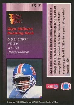 1993 Wild Card - Stat Smashers Rookies #SS-7 Glyn Milburn Back