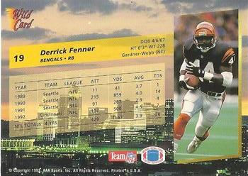 1993 Wild Card Superchrome #19 Derrick Fenner Back
