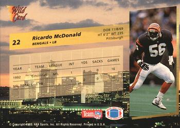 1993 Wild Card Superchrome #22 Ricardo McDonald Back