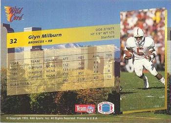 1993 Wild Card Superchrome #32 Glyn Milburn Back