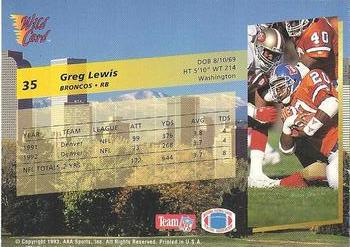 1993 Wild Card Superchrome #35 Greg Lewis Back