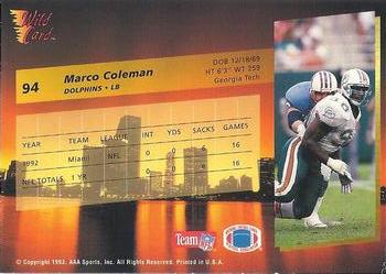 1993 Wild Card Superchrome #94 Marco Coleman Back