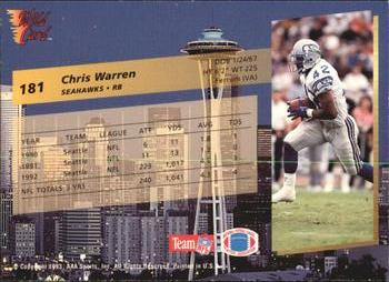 1993 Wild Card Superchrome #181 Chris Warren Back