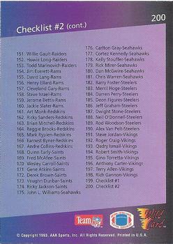 1993 Wild Card Superchrome #200 Checklist: 101-200 Back