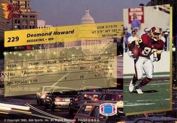 1993 Wild Card Superchrome #229 Desmond Howard Back