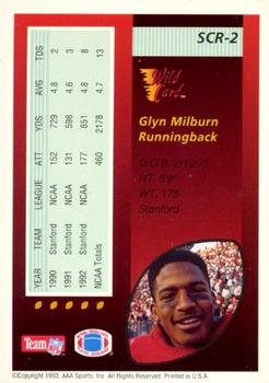 1993 Wild Card - Superchrome Red Hot Rookies #SCR-2 Glyn Milburn Back