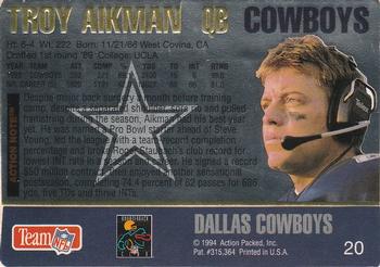 1994 Action Packed - Gold Signatures #20 Troy Aikman Back