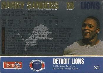 1994 Action Packed - Gold Signatures #30 Barry Sanders Back