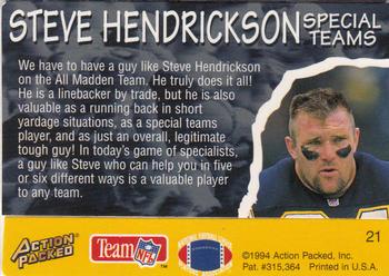 1994 Action Packed All-Madden #21 Steve Hendrickson Back