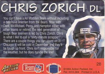 1994 Action Packed All-Madden #28 Chris Zorich Back