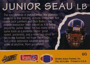 1994 Action Packed All-Madden 24K - Gold #6G Junior Seau Back