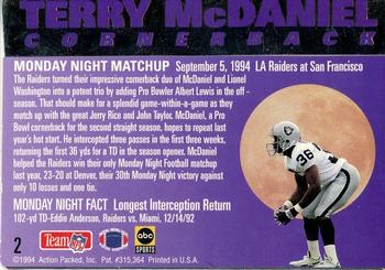 1994 Action Packed Monday Night Football #2 Terry McDaniel Back