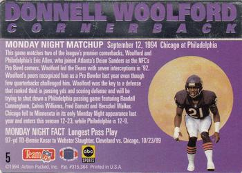 1994 Action Packed Monday Night Football #5 Donnell Woolford Back