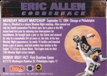 1994 Action Packed Monday Night Football #6 Eric Allen Back