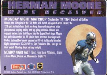 1994 Action Packed Monday Night Football #9 Herman Moore Back