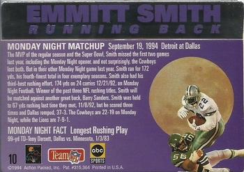 1994 Action Packed Monday Night Football #10 Emmitt Smith Back