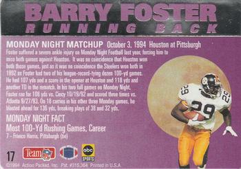 1994 Action Packed Monday Night Football #17 Barry Foster Back