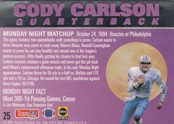 1994 Action Packed Monday Night Football #25 Cody Carlson Back