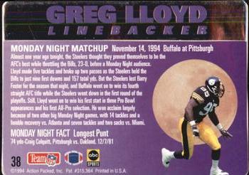 1994 Action Packed Monday Night Football #38 Greg Lloyd Back