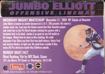 1994 Action Packed Monday Night Football #40 Jumbo Elliott Back
