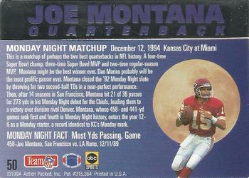1994 Action Packed Monday Night Football #50 Joe Montana Back