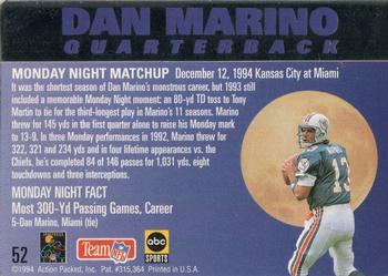 1994 Action Packed Monday Night Football #52 Dan Marino Back
