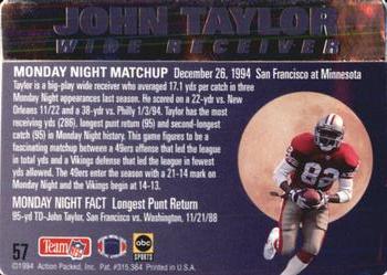 1994 Action Packed Monday Night Football #57 John Taylor Back