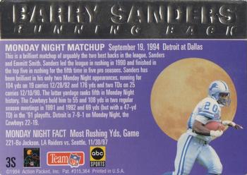 1994 Action Packed Monday Night Football - Silver #3S Barry Sanders Back