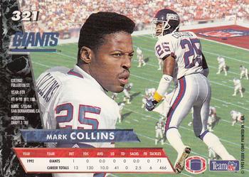1993 Ultra #321 Mark Collins Back