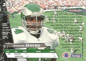 1993 Ultra #363 Leonard Renfro Back