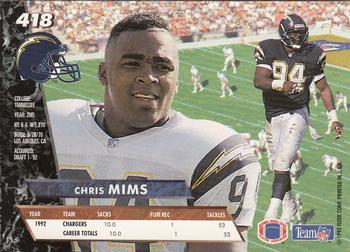 1993 Ultra #418 Chris Mims Back