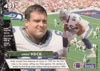 1993 Ultra #451 Andy Heck Back