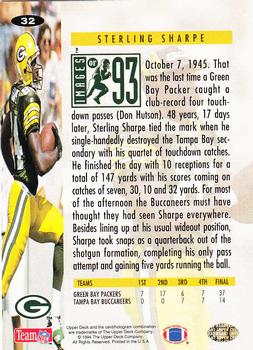 1994 Collector's Choice - Silver #32 Sterling Sharpe Back