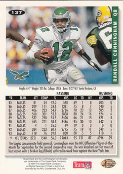 1994 Collector's Choice - Silver #137 Randall Cunningham Back