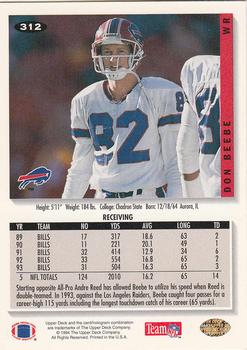 1994 Collector's Choice - Silver #312 Don Beebe Back