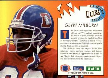 1993 Ultra - All-Rookie Series #8 Glyn Milburn Back