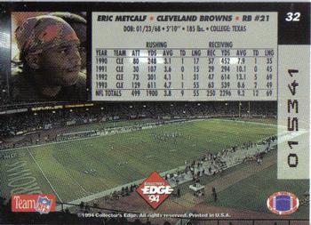 1994 Collector's Edge - 1st Day Gold #32 Eric Metcalf Back
