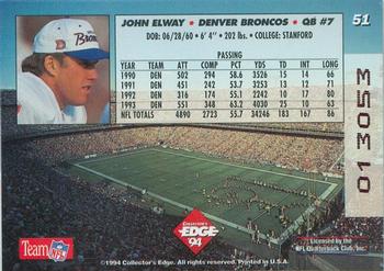 1994 Collector's Edge - 1st Day Gold #51 John Elway Back