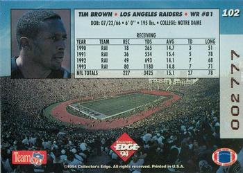 1994 Collector's Edge - 1st Day Gold #102 Tim Brown Back