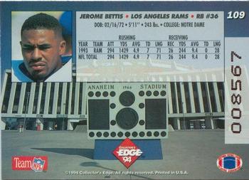 1994 Collector's Edge - 1st Day Gold #109 Jerome Bettis Back