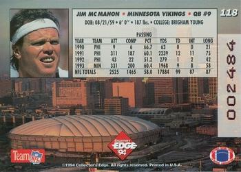 1994 Collector's Edge - 1st Day Gold #118 Jim McMahon Back