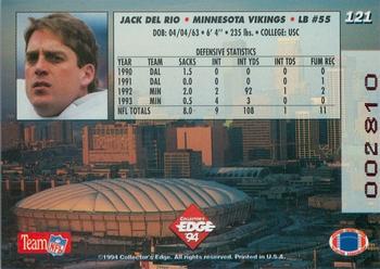 1994 Collector's Edge - 1st Day Gold #121 Jack Del Rio Back
