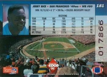 1994 Collector's Edge - 1st Day Gold #181 Jerry Rice Back