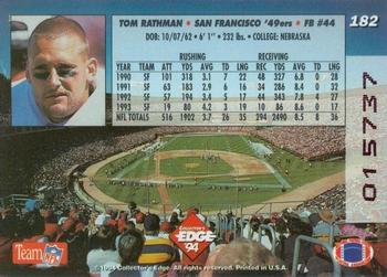 1994 Collector's Edge - 1st Day Gold #182 Tom Rathman Back