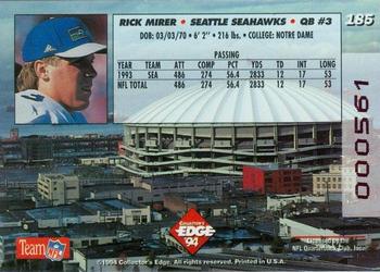1994 Collector's Edge - 1st Day Gold #185 Rick Mirer Back